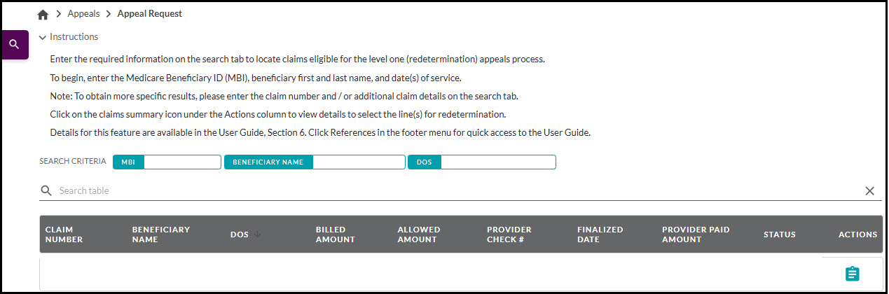 Parte B – Resultados de la búsqueda de solicitud de apelaciones