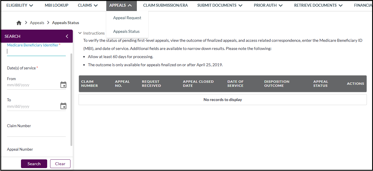 Part A Appeal Status