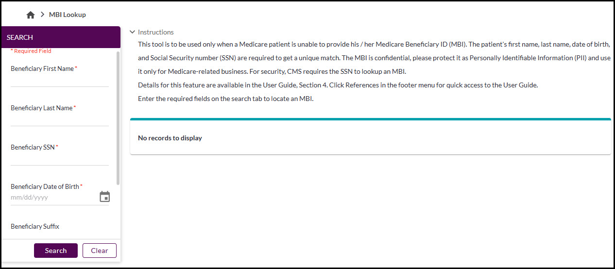 Ingreso de datos para Búsqueda de MBI