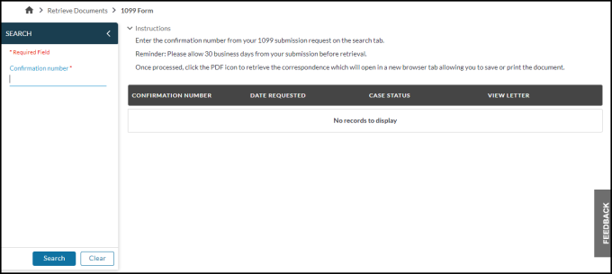 1099 request screen