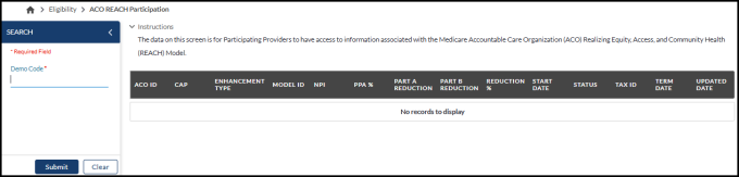 Part A ACO REACH Participation screen
