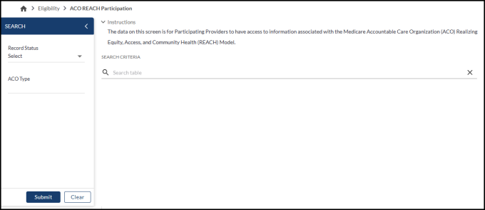 Part B ACO REACH Participation screen