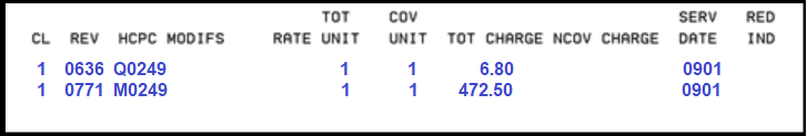 Image of claim billing example for infusion.